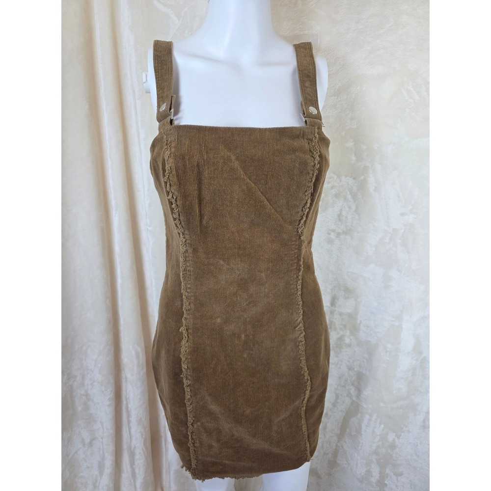 Forever 21 Brown Corduroy Mini Dress Distressed Seams O-Ring Zip Mens‎ Size M